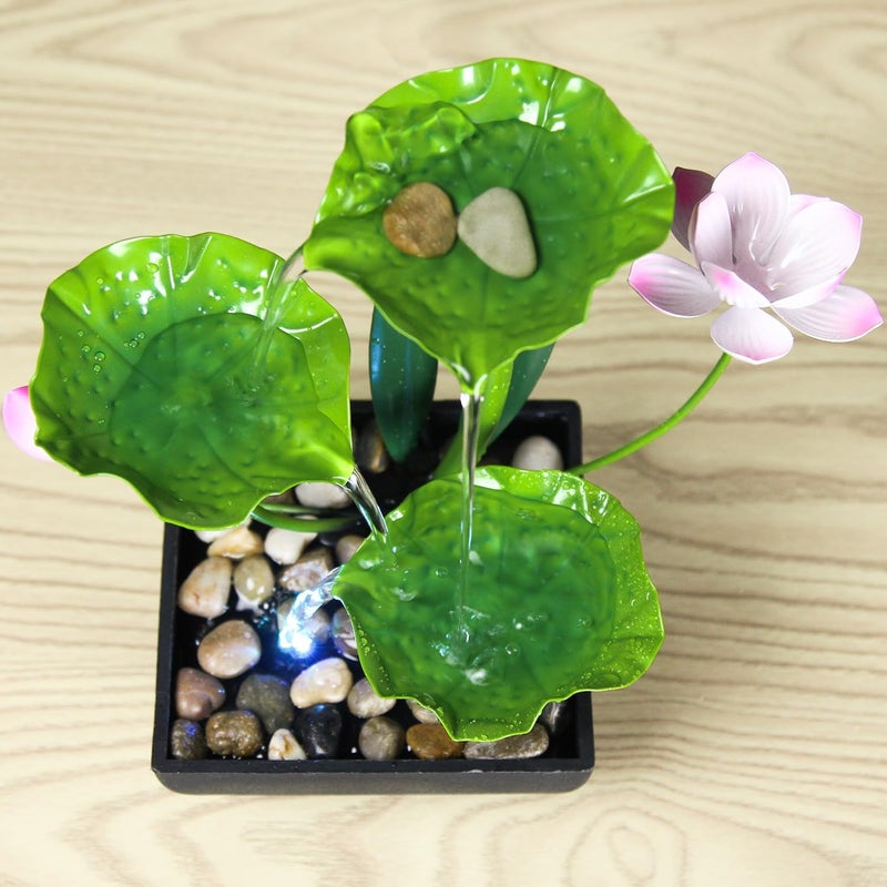 YOQUATE Water Fountain Indoor Waterfall Fountain 3-Tier Tabletop Fountain Lotus Desk Relaxation Home Decor Including Lots of Rocks and Soothing Sound Machine (Green 2) - Image 4
